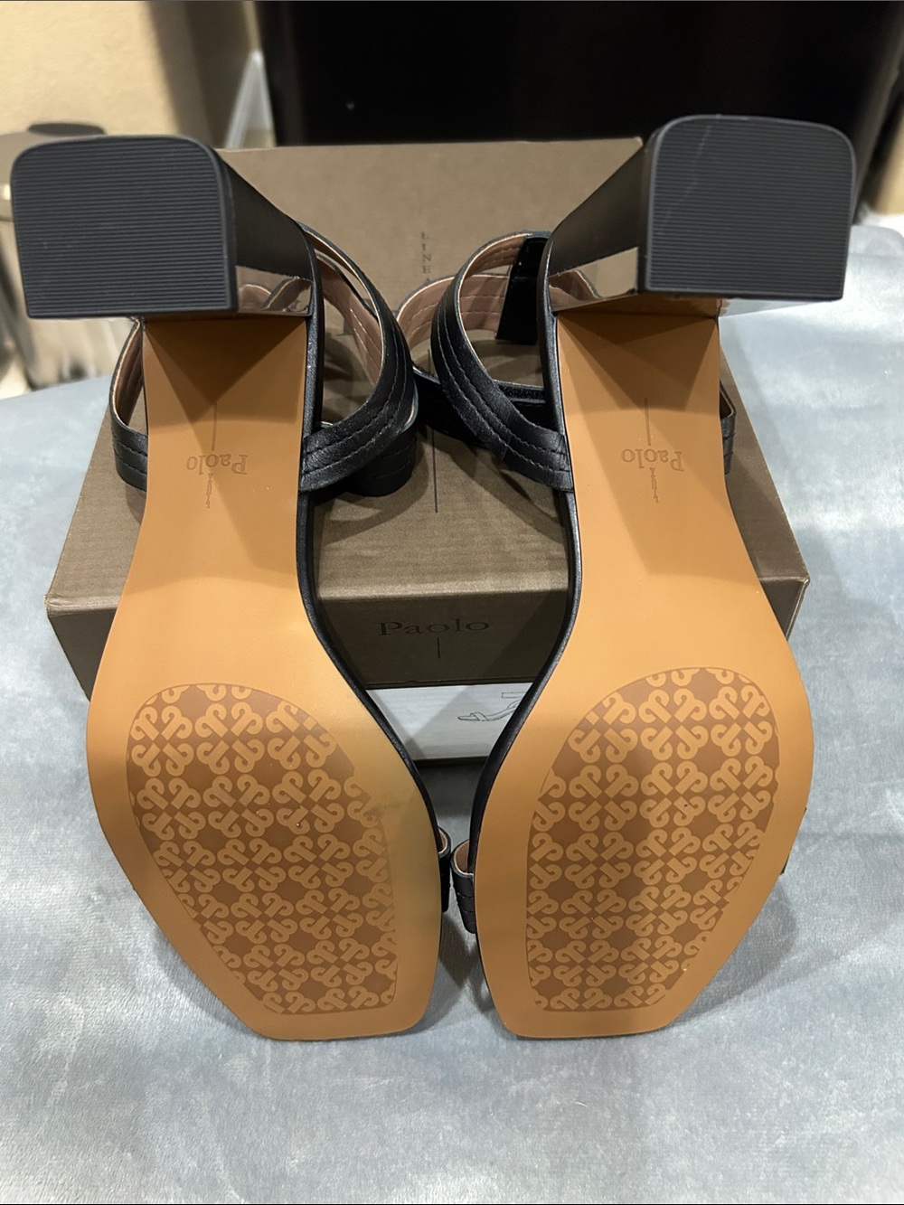 Paolo Black Square-Toe Ankle Strap Block Heel Sandals - Picture 4 of 6